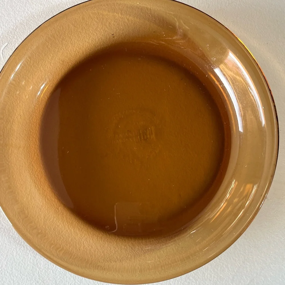 VINTAGE ANCHOR HOCKING‎ #460 9in AMBER GLASS PIE PLATE GOOD USED CONDITION